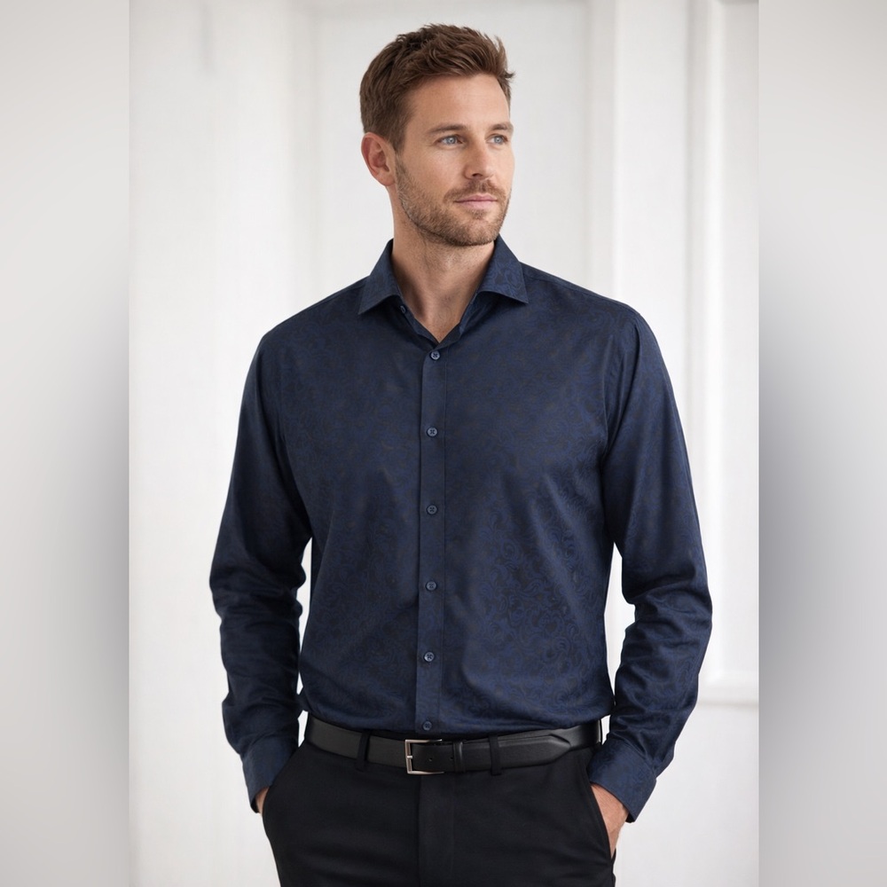 MISURA Long Sleeve Black Patterned Button Up Shirt - Size Small